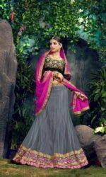 Grey & Pink Embroidered Lehengas Choli