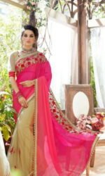 Pink and Golden Pure Georegette Embroidered Sarees