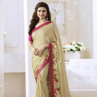Golden and Red Satin Gerogette Embroidered Sarees