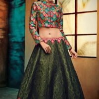 Orange & Mehandi Designer Embroidered Lehengas