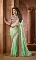 Green & Pink Pure Georeget Embroidered Sarees