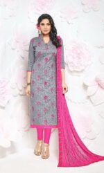 Grey & Pink Cotton Embroidered Salwar Suit