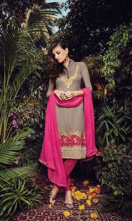 Steel Grey Georgette Embroidered Salwar Suit