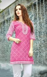 Pink and White Cotton Embroidered Salwar Suit