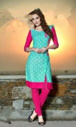 Pink & Sky Blue Cotton Embroidered Salwar Suit