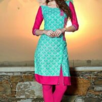 Pink & Sky Blue Cotton Embroidered Salwar Suit