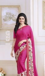 Pink Printed Satin Gerogette Embroidered Sarees
