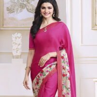 Pink Printed Satin Gerogette Embroidered Sarees