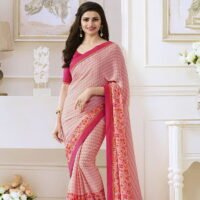 Pink and Gajari Satin Gerogette Embroidered Sarees