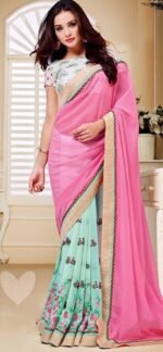 Pink Pure Georegette Embroidered Sarees