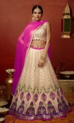 Pink & Golden Pure Georgette Embroidered Lehengas Suit