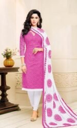 White & Pink  Pure Cotton Embroidered Salwar Suit