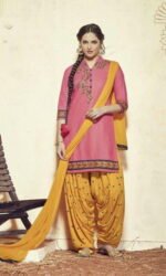 Yellow & Pice Patiala Pure Shantoon Embroidered Salwar Suit