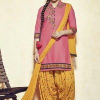 Yellow & Pice Patiala Pure Shantoon Embroidered Salwar Suit