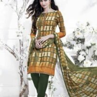 yellow & Green  Semi Lawn Embroidered Salwar Suit