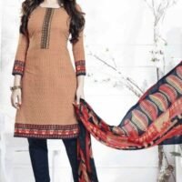 Black & light Orange Semi Lawn Embroidered Salwar Suit