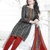 Black & Red Semi Lawn Embroidered Salwar Suit