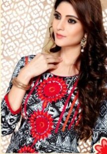 Black and Red Glace Cotton Embroidered Salwar Suit - Image 2