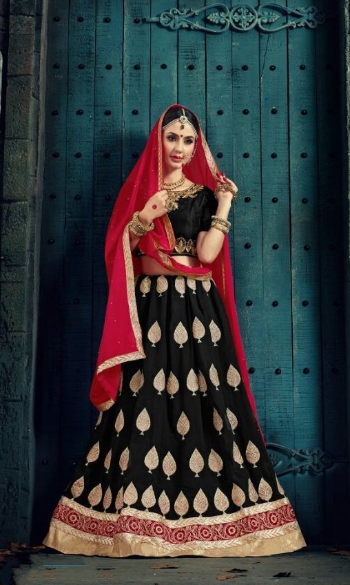Red & Black Embroidered Lehengas Choli