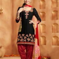 Black & Red Cotton Shantoon Embroidered Salwar Suit
