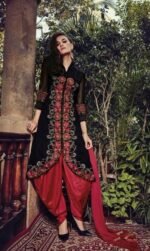 Red and Black Patiala Style Embroidered Salwar Suit