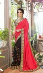 Red and Black Pure Georegette Embroidered Sarees