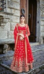 Red  & Golden Sentoon Embroidered Lehengas Choli