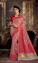 Red  & Golden Silk Embroidered Sarees