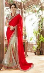 Red and Golden Net Pure Georegette Embroidered Sarees