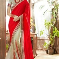 Red and Golden Net Pure Georegette Embroidered Sarees