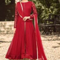Red & Golden Georgette Embroidered Salwar Suit