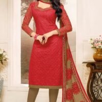 Red & Mhendi  Pure Cotton Embroidered Salwar Suit