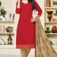 Red Pure Cotton Embroidered Salwar Suit