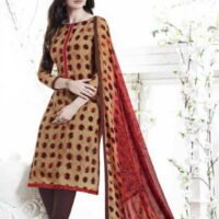 Red & Brown Semi Lawn Embroidered Salwar Suit