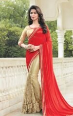 Red & Golden Designer Embroidered Sarees