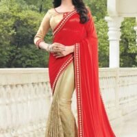 Red & Golden Designer Embroidered Sarees