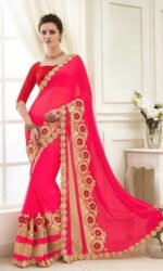 Red & Pink Designer Embroidered Sarees