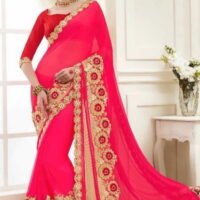 Red & Pink Designer Embroidered Sarees