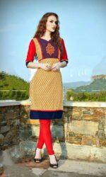 Red & Golden Cotton Embroidered Salwar Suit