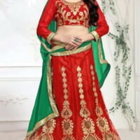 Red & Green Embroidered Lehengas Choli