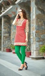 Red & Green Cotton Embroidered Salwar Suit