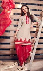 Creem & Red Printed Embroidered Salwar Suit