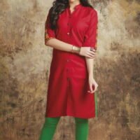 Red & Green  Cotton Embroidered Salwar Suit