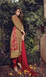 Golden Brown Center-Cut Georgette Party Wear Salwar Suit