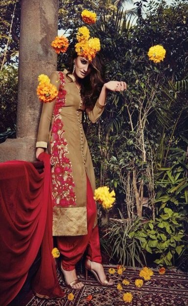 Golden Brown Center-Cut Georgette Party Wear Salwar Suit - Image 2