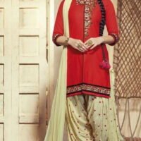 Red and Golden Pure Shantoon Embroidered Salwar Suit