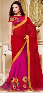 Red & Pink Pure Georegette Embroidered Sarees