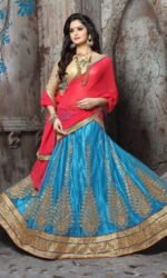 Sky Blue & Golden Embroidered Lehengas Choli