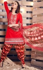 Red and Printed  Embroidered Salwar Suit