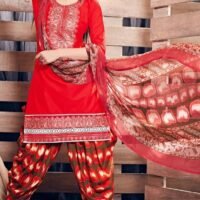 Red and Printed  Embroidered Salwar Suit